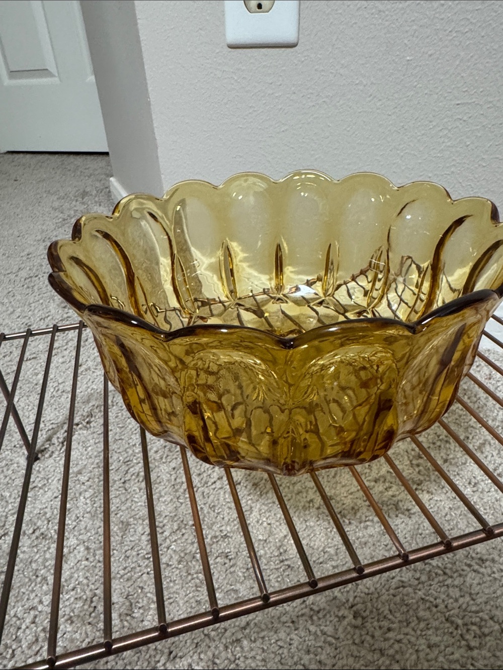 Vintage Anchor Hocking Amber Scalloped Glass Serving Bowl